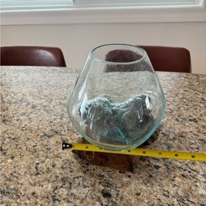 Beautiful Melted Glass On Wood Decorative Bowl/Vase/Terrarium Planter